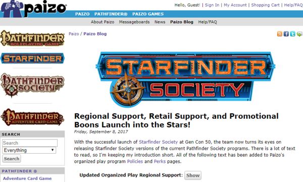 Starfinder Organized Play and Starfinder Society Boons