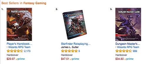 Amazon sales chart with Starfinder in second place